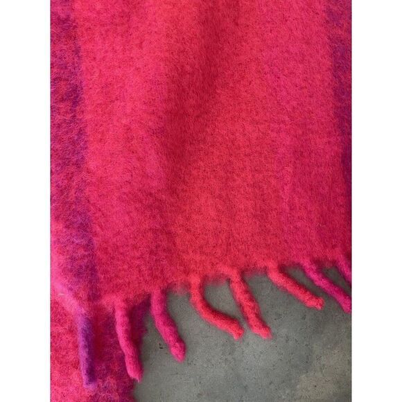 Mohair Scarf Large Fringe Bright Pink Purple Wrap - Picture 2 of 5